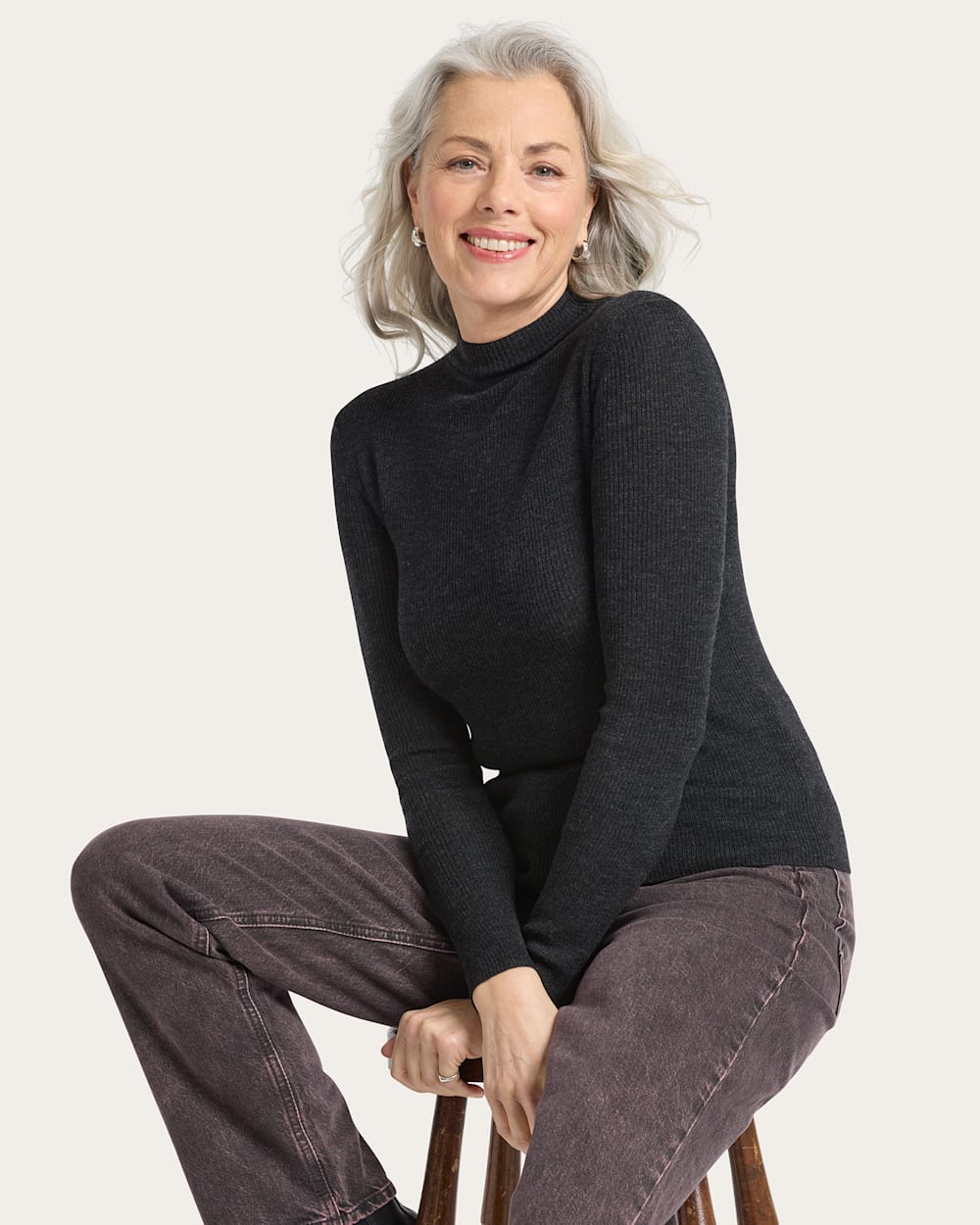 WOMEN'S RIB MERINO MOCKNECK IN BLACK HEATHER image number 1