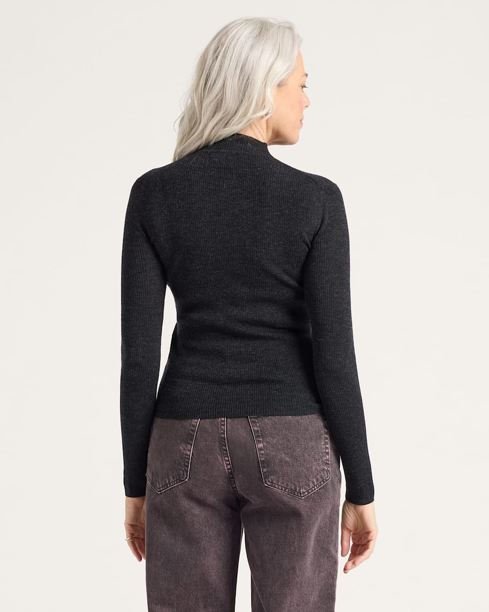 ALTERNATE VIEW OF WOMEN'S RIB MERINO MOCKNECK IN BLACK HEATHER image number 2