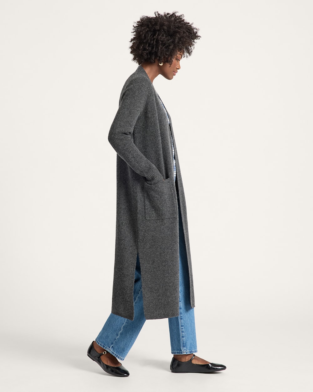 ALTERNATE VIEW OF WOMEN'S LAMBSWOOL DUSTER CARDIGAN IN CHARCOAL image number 3