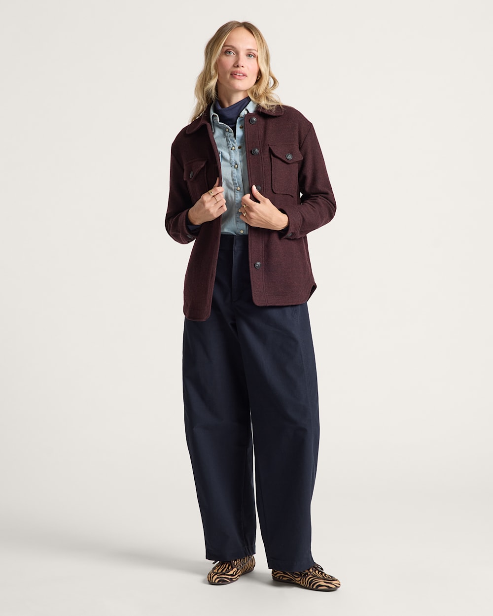 ALTERNATE VIEW OF WOMEN'S WOOL SHIRT JACKET IN RED/BROWN image number 6