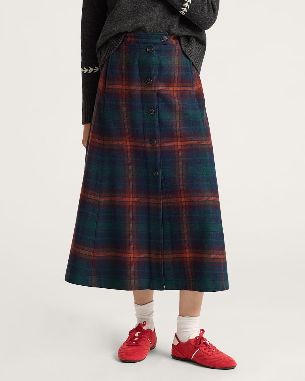 WOMEN'S PLAID WOOL SKIRT IN NAVY/COPPER image number 1
