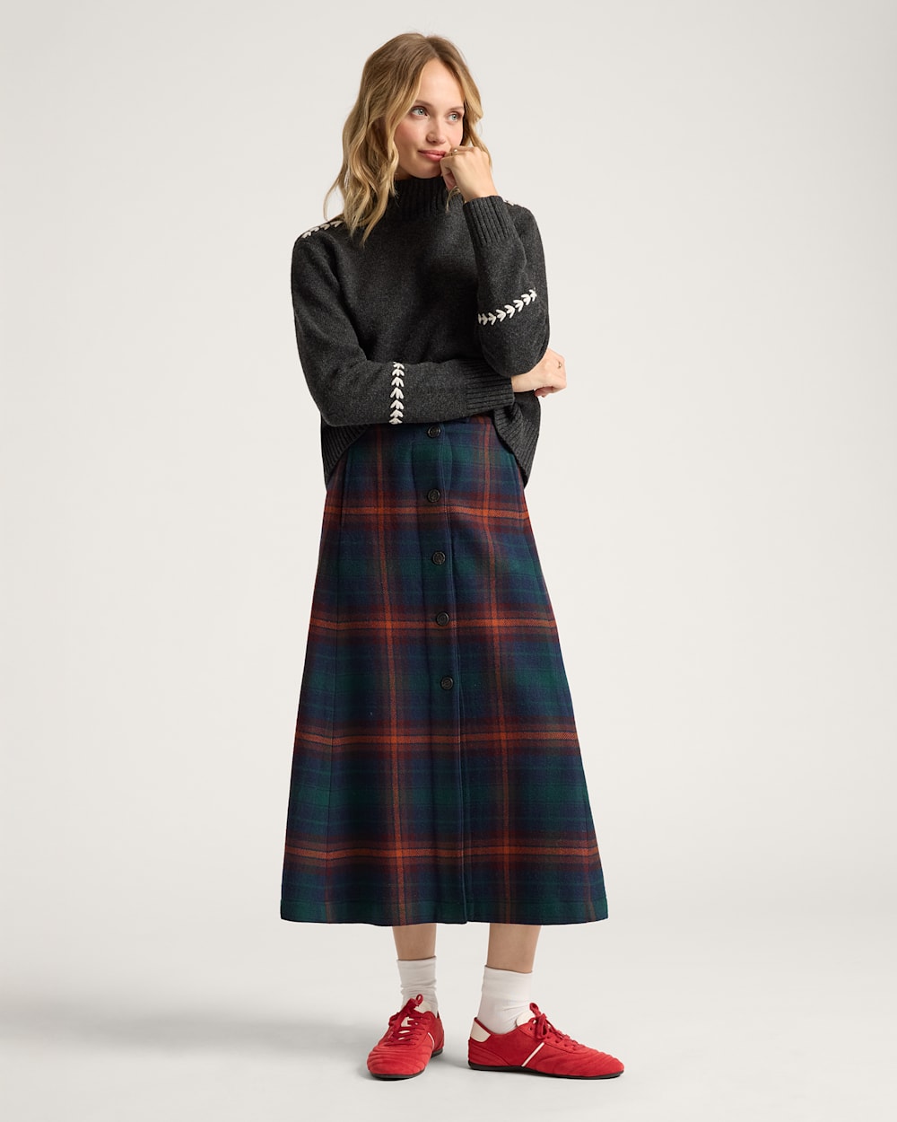 ALTERNATE VIEW OF WOMEN'S PLAID WOOL SKIRT IN NAVY/COPPER image number 5
