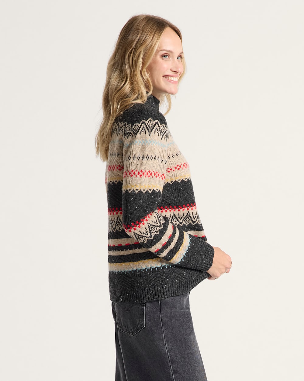 ALTERNATE VIEW OF WOMEN'S FAIR ISLE MERINO TURTLENECK IN BLACK MULTI image number 3