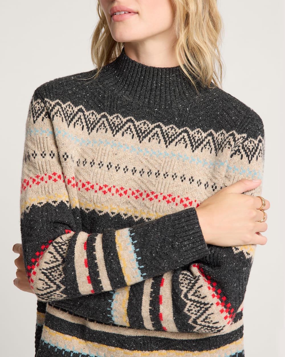 ALTERNATE VIEW OF WOMEN'S FAIR ISLE MERINO TURTLENECK IN BLACK MULTI image number 4