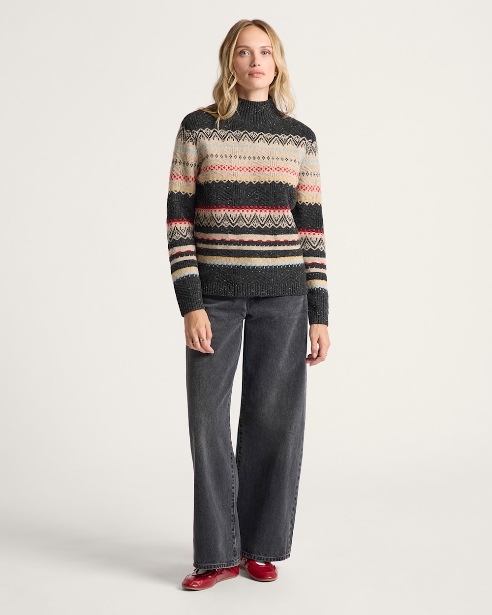 ALTERNATE VIEW OF WOMEN'S FAIR ISLE MERINO TURTLENECK IN BLACK MULTI image number 5