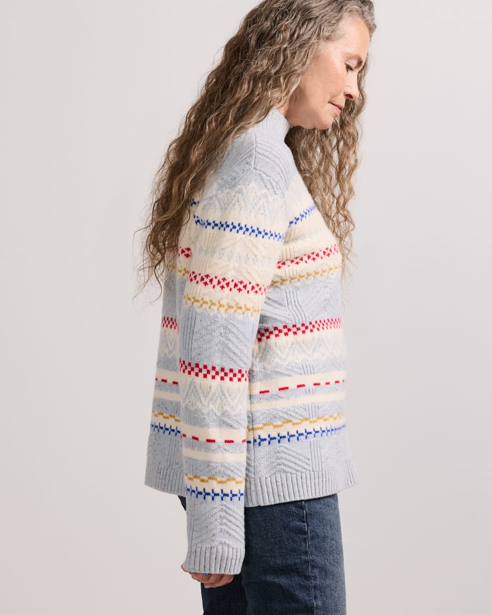 ALTERNATE VIEW OF WOMEN'S FAIR ISLE MERINO TURTLENECK IN LIGHT BLUE MULTI image number 3