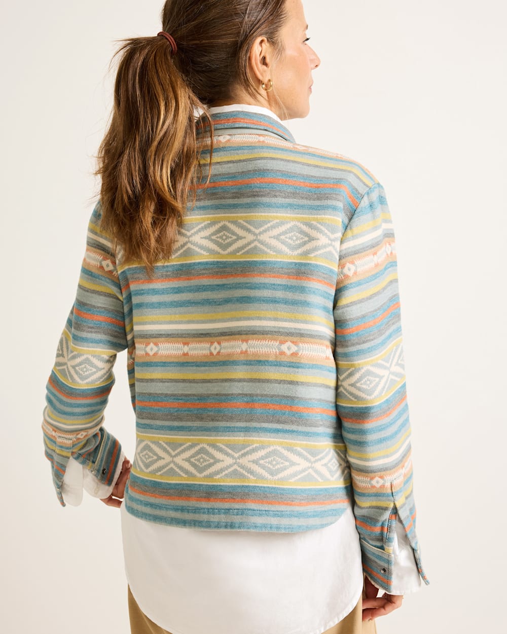 ALTERNATE VIEW OF WOMEN'S DOUBLESOFT HALF-SNAP PULLOVER IN TEAL MULTI STRIPE image number 2