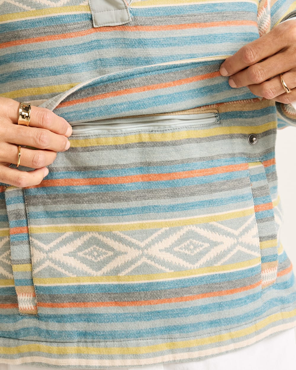 ALTERNATE VIEW OF WOMEN'S DOUBLESOFT HALF-SNAP PULLOVER IN TEAL MULTI STRIPE image number 5