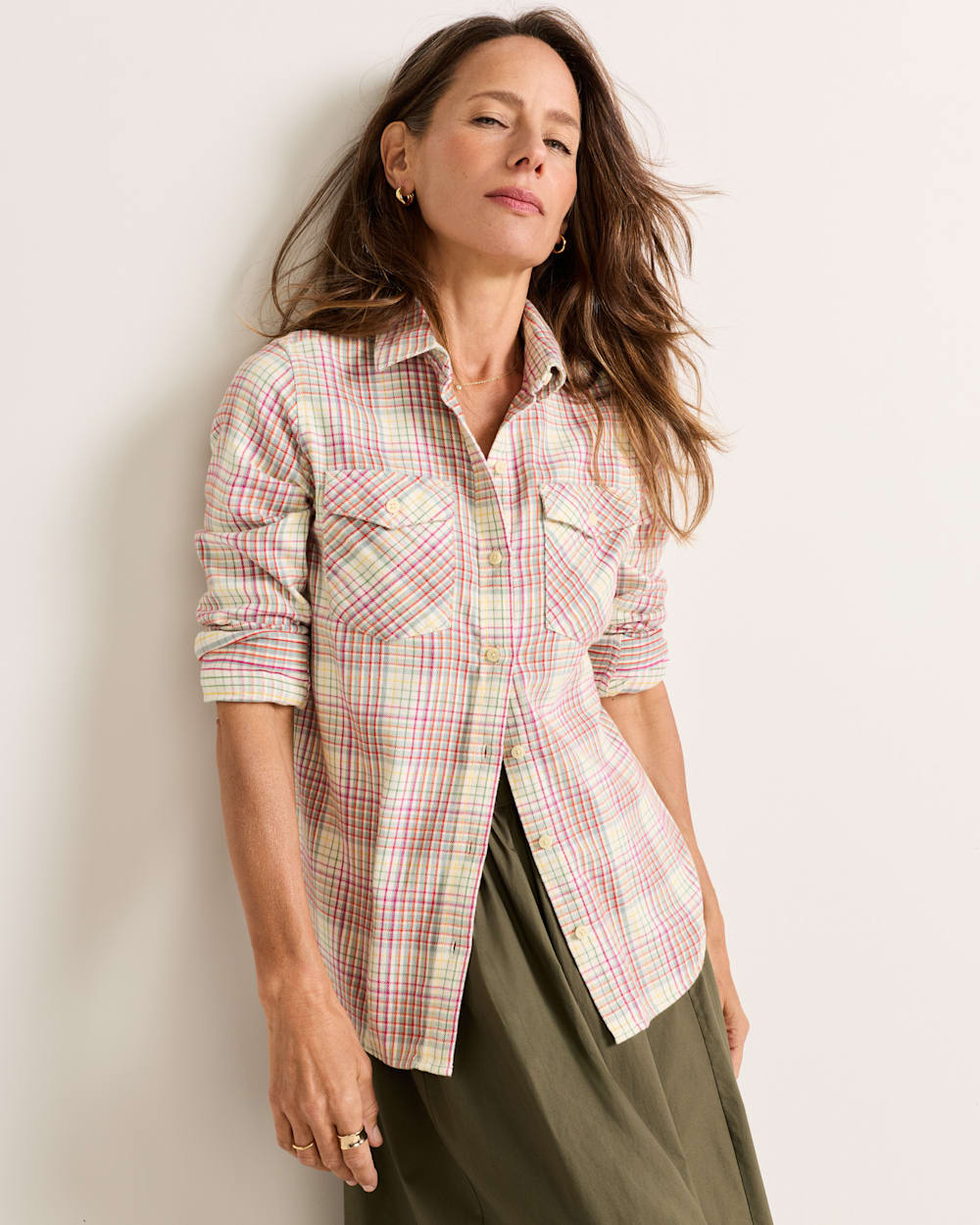 WOMEN'S RILEY PLAID FLANNEL SHIRT IN IVORY MULTI PLAID image number 1