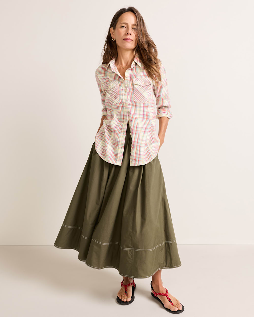 ALTERNATE VIEW OF WOMEN'S RILEY PLAID FLANNEL SHIRT IN IVORY MULTI PLAID image number 6