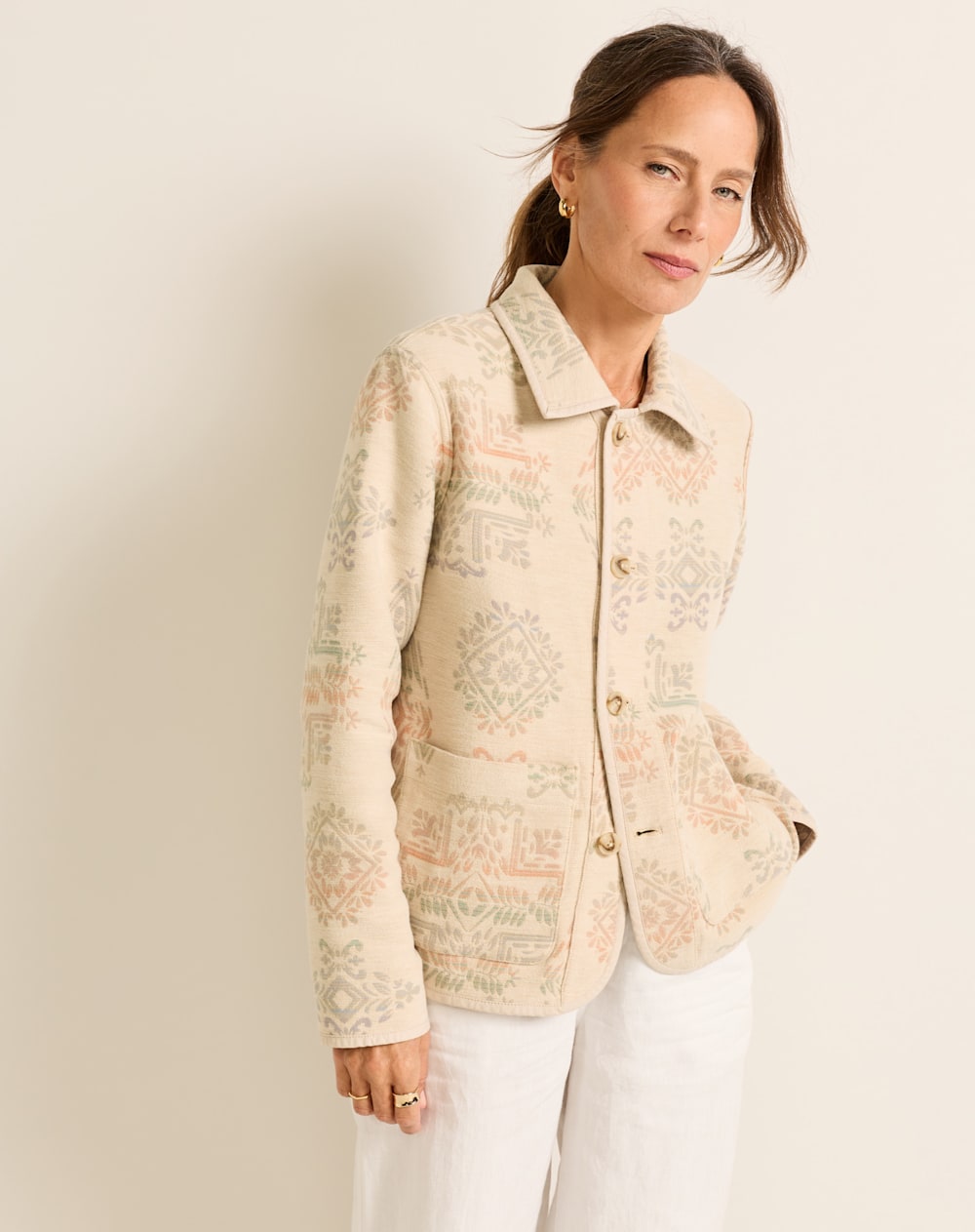 WOMEN'S REVERSIBLE DOUBLESOFT CHORE JACKET IN ECRU/SHALE LAUREL GROVE image number 1