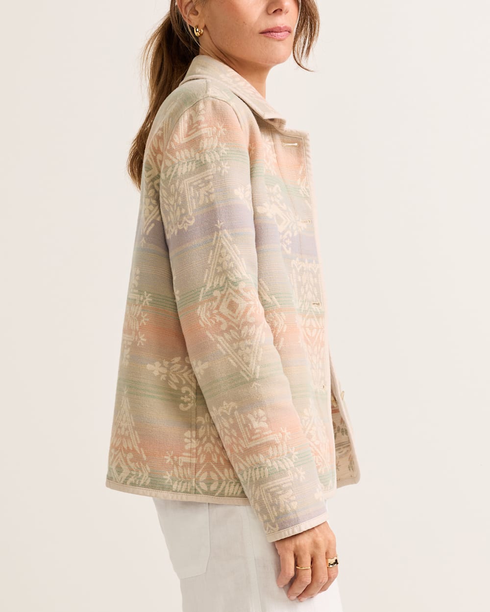 ALTERNATE VIEW OF WOMEN'S REVERSIBLE DOUBLESOFT CHORE JACKET IN ECRU/SHALE LAUREL GROVE image number 3