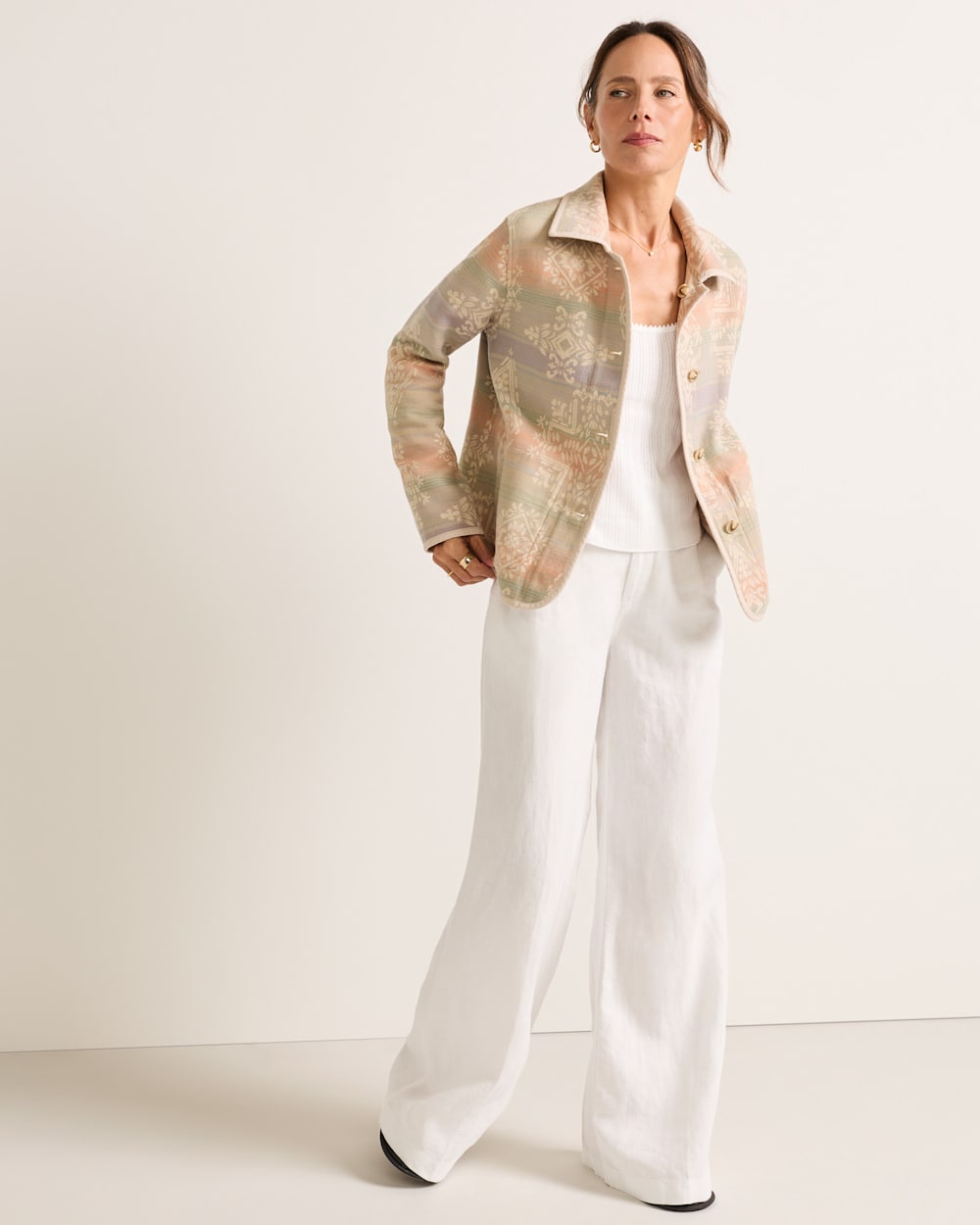 ALTERNATE VIEW OF WOMEN'S REVERSIBLE DOUBLESOFT CHORE JACKET IN ECRU/SHALE LAUREL GROVE image number 5