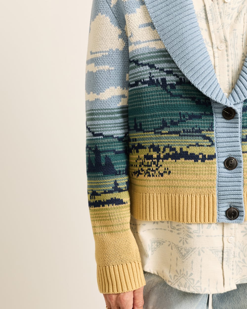 ALTERNATE VIEW OF WOMEN'S BIG SKY COTTON CARDIGAN IN BLUE/YELLOW MULTI image number 5