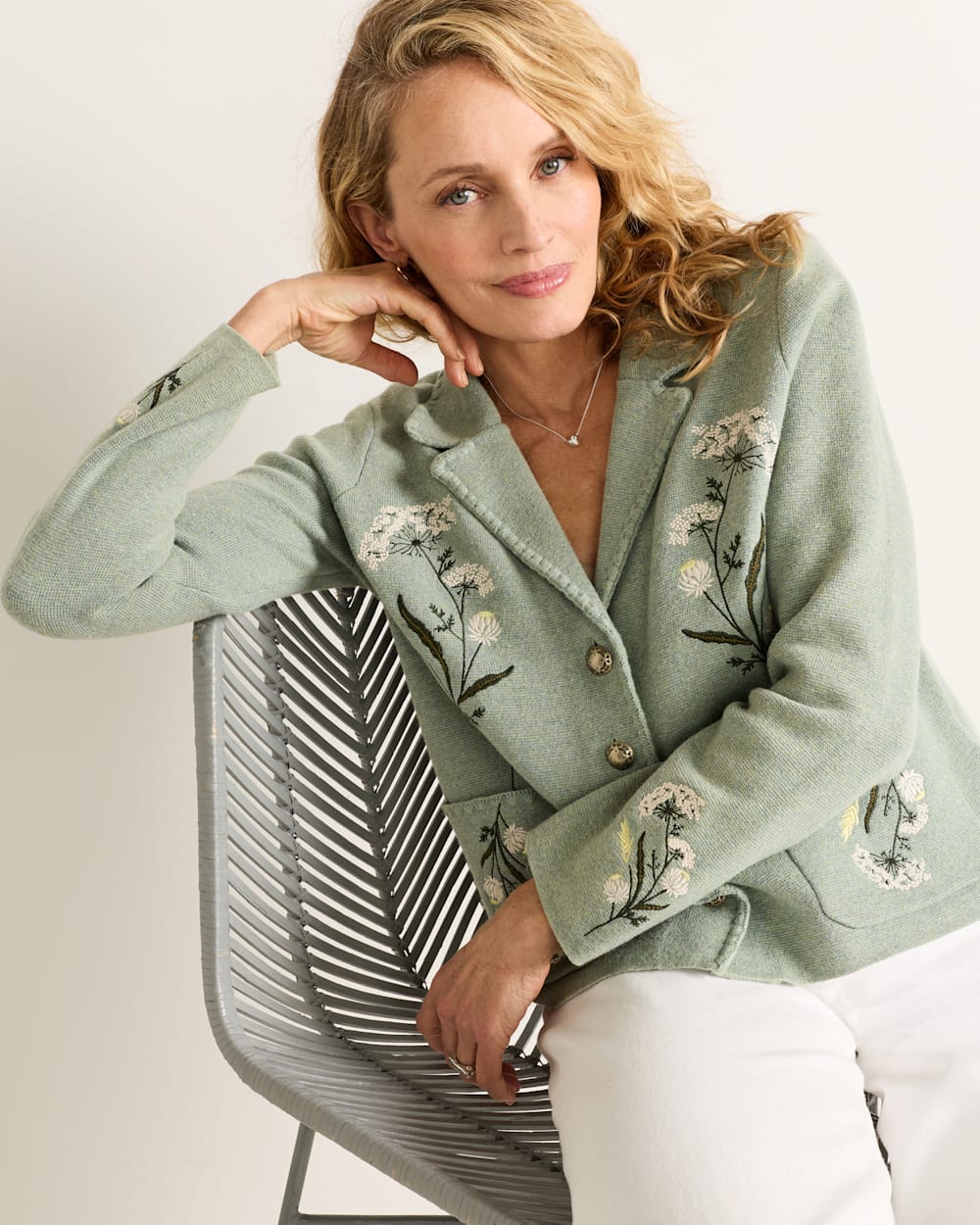 WOMEN'S FLORAL SOUVENIR CARDIGAN IN SEAFOAM HEATHER image number 1