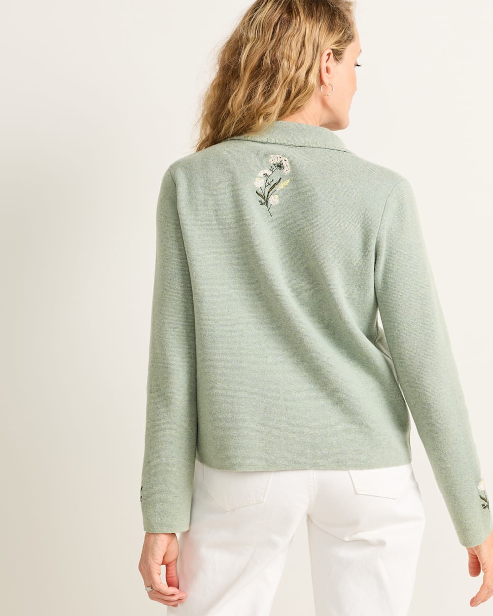 ALTERNATE VIEW OF WOMEN'S FLORAL SOUVENIR CARDIGAN IN SEAFOAM HEATHER image number 2