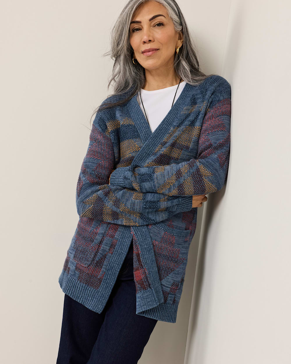 WOMEN'S CHEYENNE COTTON CARDIGAN IN BLUE MIX image number 1