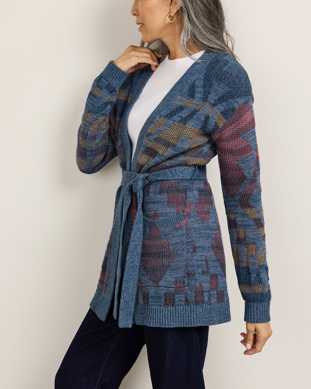 ALTERNATE VIEW OF WOMEN'S CHEYENNE COTTON CARDIGAN IN BLUE MIX image number 3