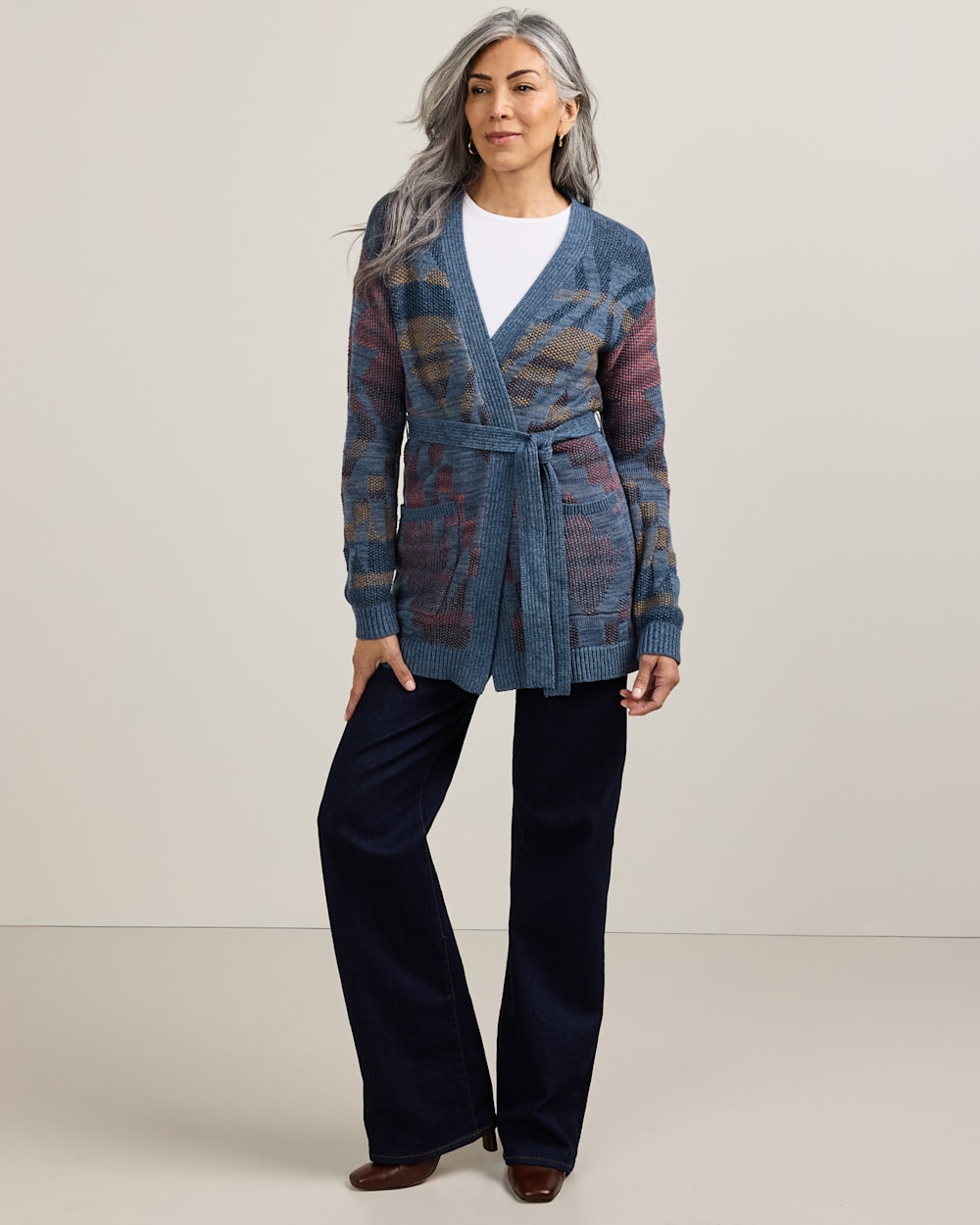 ALTERNATE VIEW OF WOMEN'S CHEYENNE COTTON CARDIGAN IN BLUE MIX image number 6