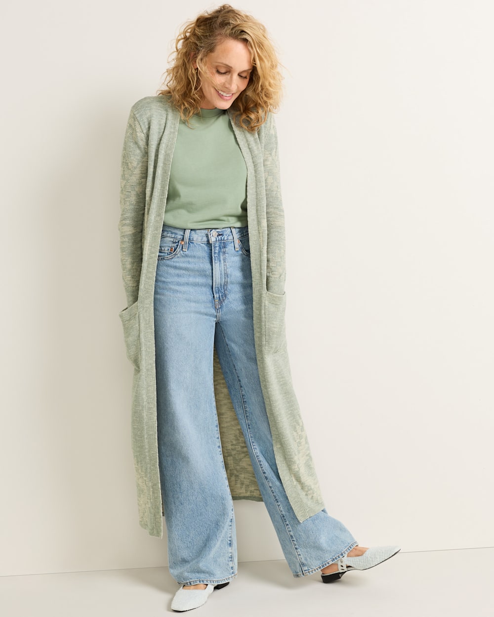 WOMEN'S TEXTURED DUSTER CARDIGAN IN SAGE image number 1