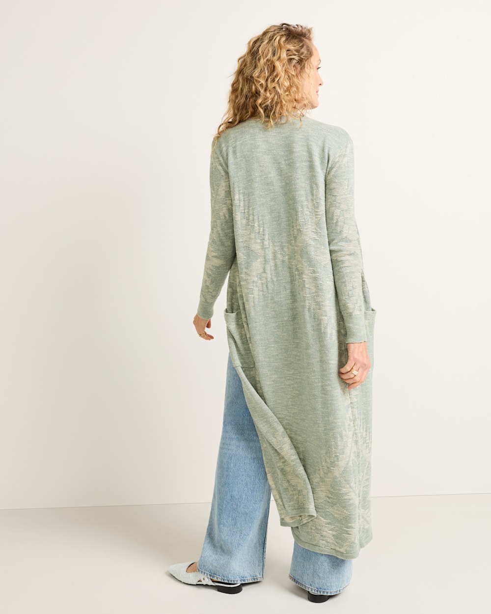 ALTERNATE VIEW OF WOMEN'S TEXTURED DUSTER CARDIGAN IN SAGE image number 2