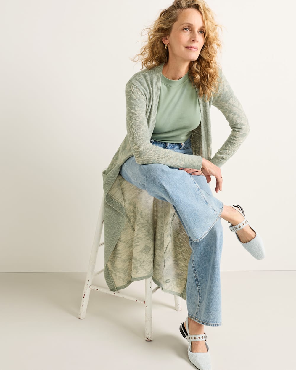 ALTERNATE VIEW OF WOMEN'S TEXTURED DUSTER CARDIGAN IN SAGE image number 6