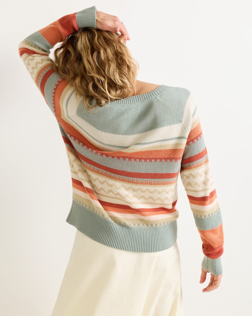 ALTERNATE VIEW OF WOMEN'S RAGLAN COTTON SWEATER IN RUST/BLUE MULTI image number 2
