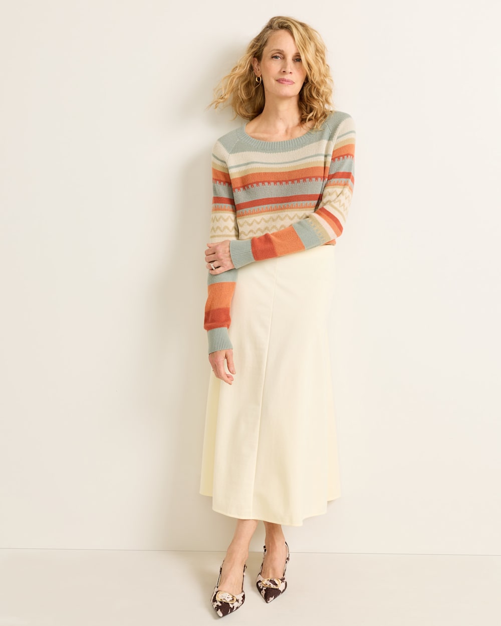 ALTERNATE VIEW OF WOMEN'S RAGLAN COTTON SWEATER IN RUST/BLUE MULTI image number 5