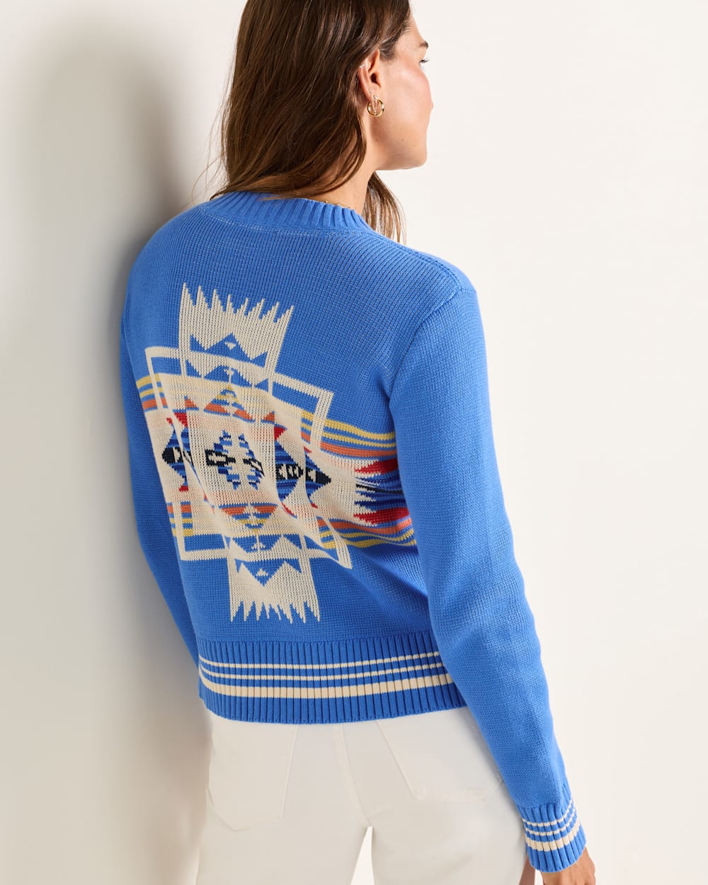 ALTERNATE VIEW OF WOMEN'S COLUMBIA RIVER COTTON SWEATER IN LAPIS BLUE CHIEF JOSPEH image number 2