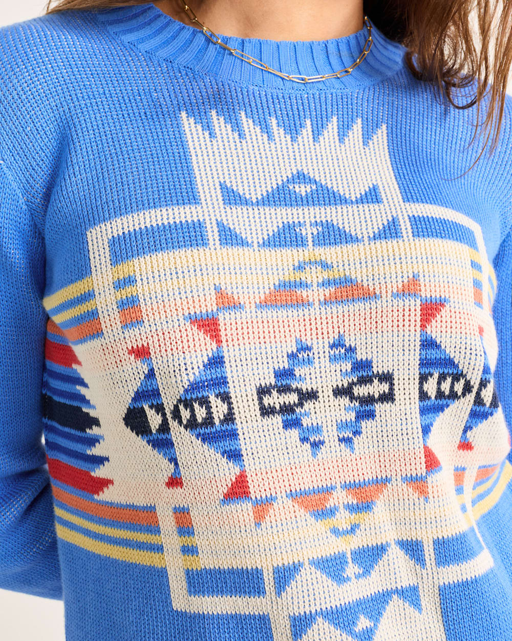 ALTERNATE VIEW OF WOMEN'S COLUMBIA RIVER COTTON SWEATER IN LAPIS BLUE CHIEF JOSPEH image number 4
