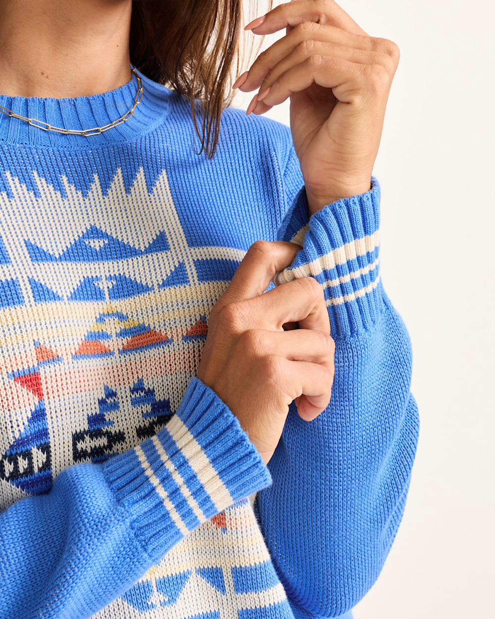 ALTERNATE VIEW OF WOMEN'S COLUMBIA RIVER COTTON SWEATER IN LAPIS BLUE CHIEF JOSPEH image number 5