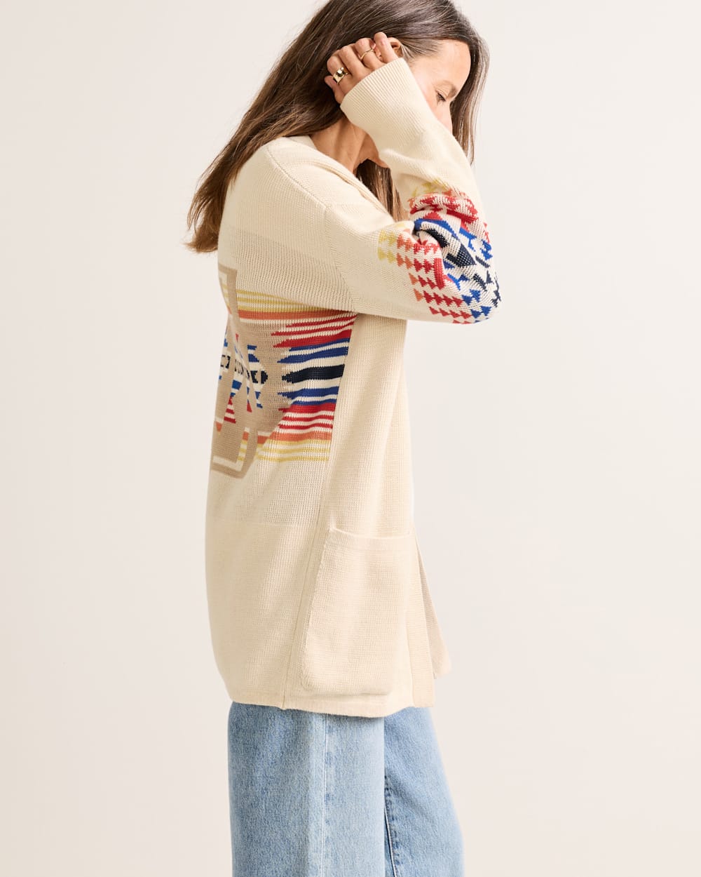 ALTERNATE VIEW OF WOMEN'S SIERRA SPRINGS COTTON CARDIGAN IN NATURAL CHIEF JOSPEH image number 3