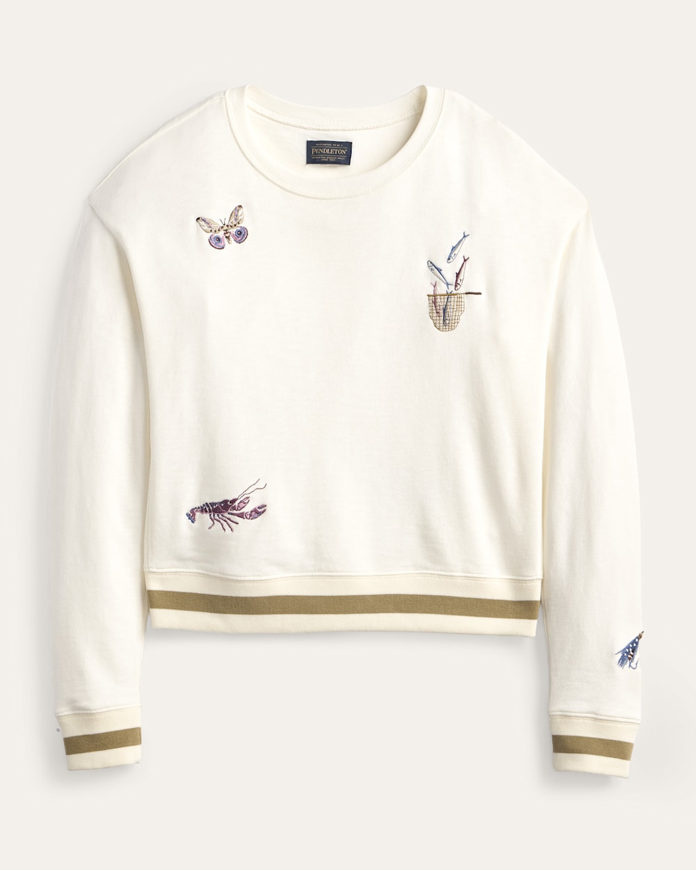 WOMEN'S LAKESIDE EMBROIDERED FRENCH TERRY PULLOVER IN IVORY image number 1