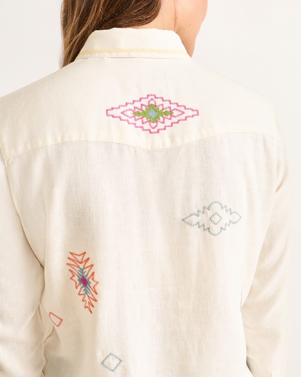 ALTERNATE VIEW OF WOMEN'S EMBROIDERED PERFECT ONE POCKET TEE IN IVORY image number 5