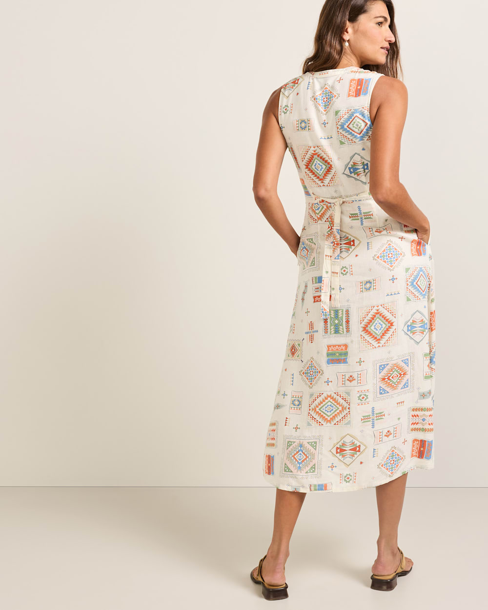 ALTERNATE VIEW OF WOMEN'S LANA SLEEVELESS LINEN DRESS IN IVORY MULTI image number 2