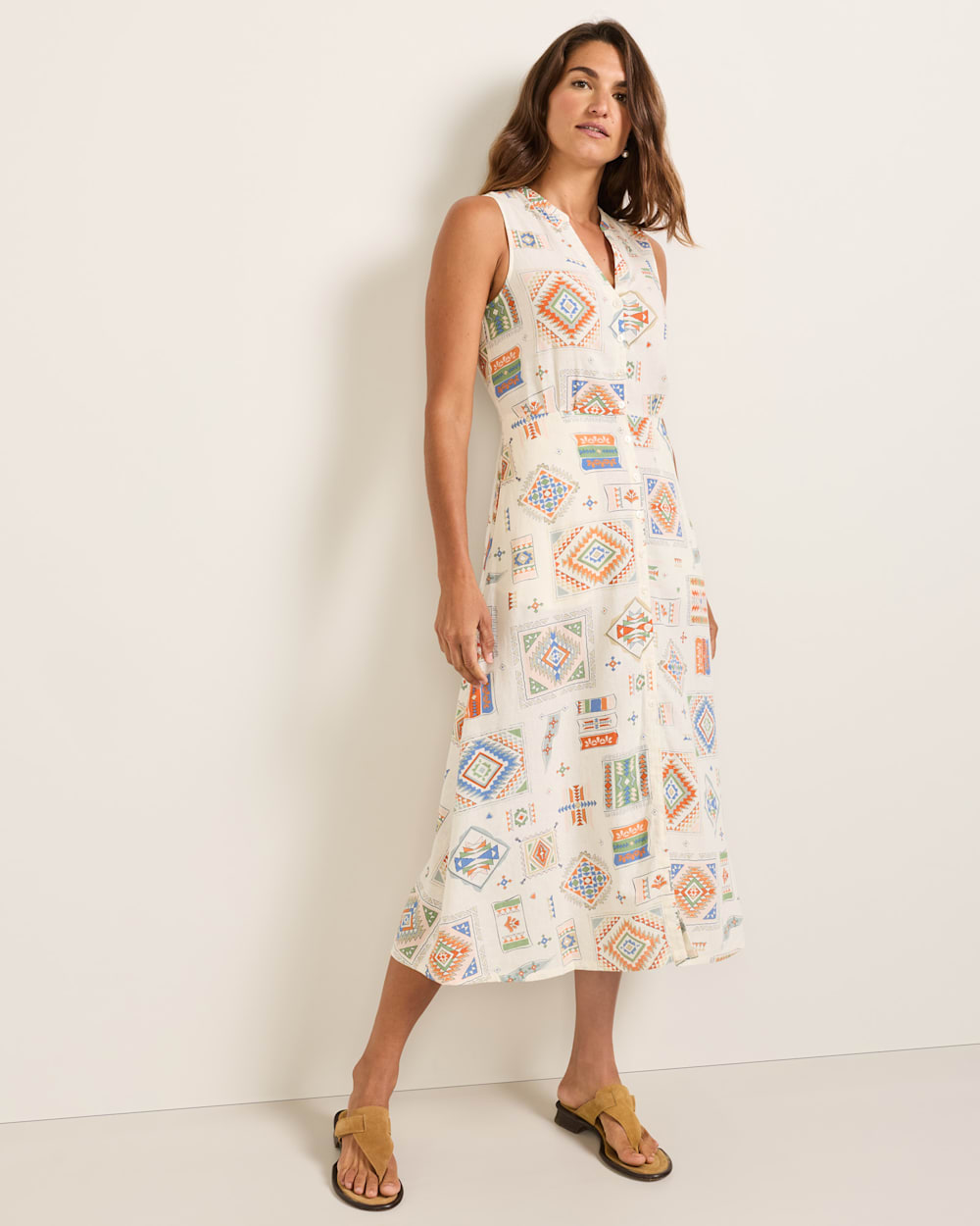 ALTERNATE VIEW OF WOMEN'S LANA SLEEVELESS LINEN DRESS IN IVORY MULTI image number 5