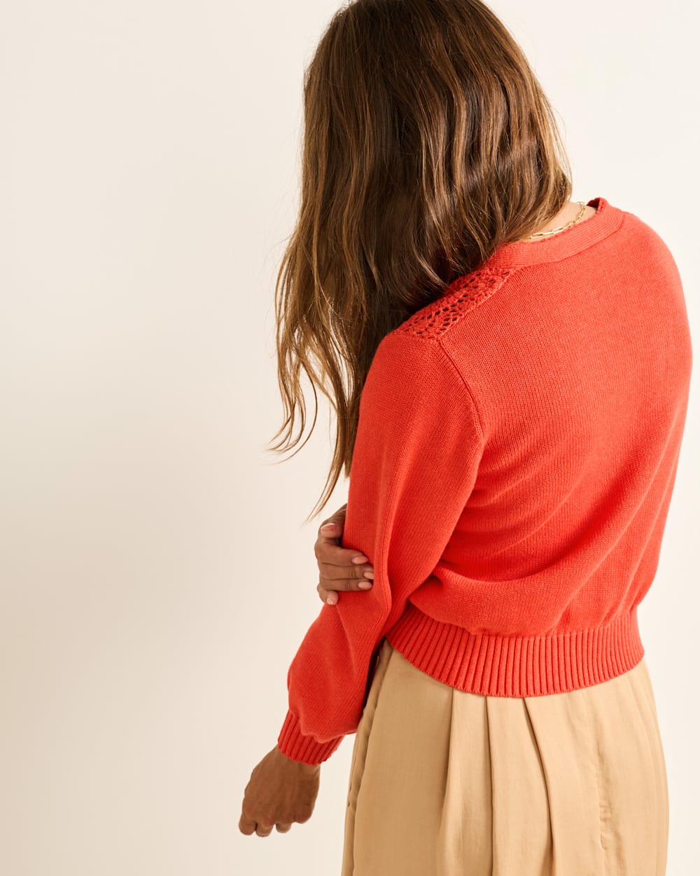 ALTERNATE VIEW OF WOMEN'S CROCHET COTTON CARDIGAN IN POPPY image number 2