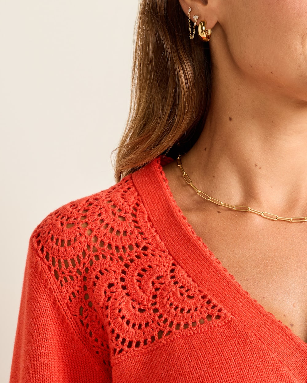 ALTERNATE VIEW OF WOMEN'S CROCHET COTTON CARDIGAN IN POPPY image number 4