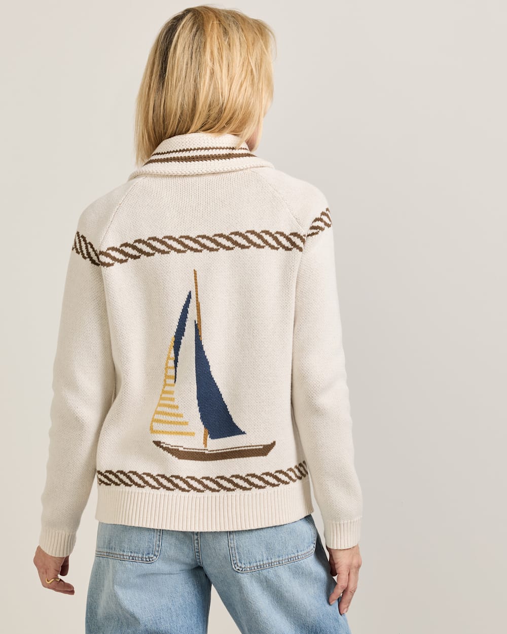 ALTERNATE VIEW OF WOMEN'S LAKESIDE COTTON CARDIGAN IN IVORY MULTI image number 2