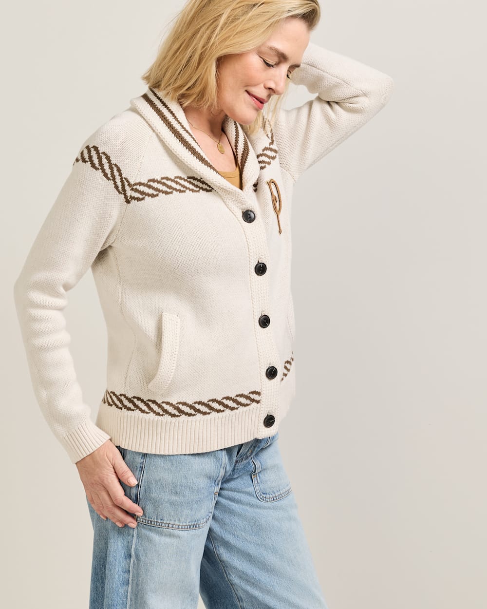 ALTERNATE VIEW OF WOMEN'S LAKESIDE COTTON CARDIGAN IN IVORY MULTI image number 3