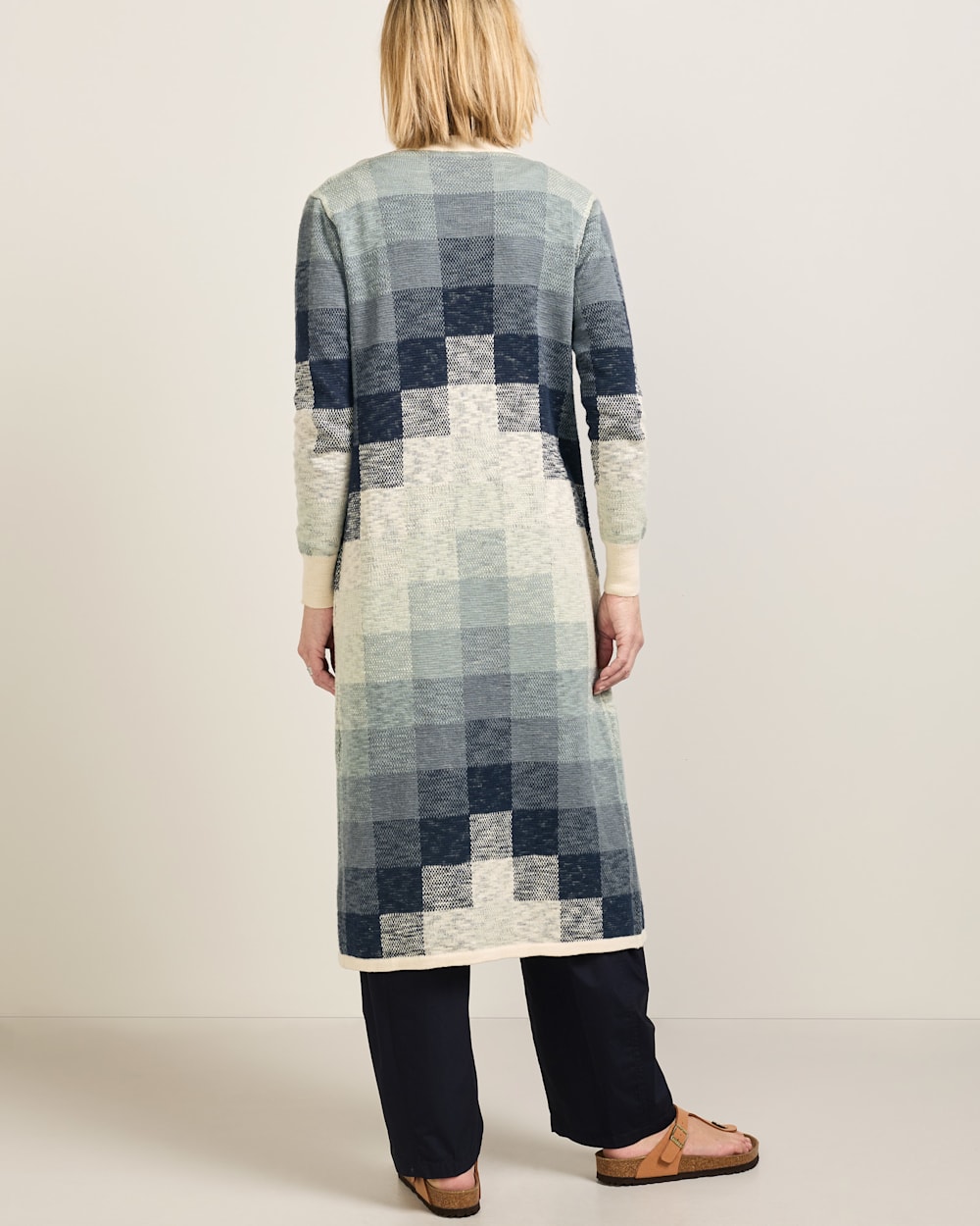 ALTERNATE VIEW OF WOMEN'S COTTON DUSTER CARDIGAN IN NAVY/IVORY MULTI image number 2