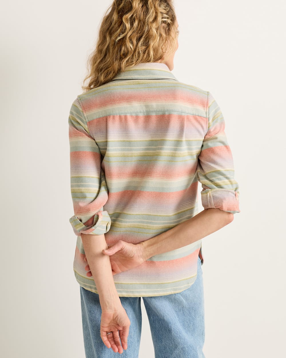 ALTERNATE VIEW OF WOMEN'S STRIPE BOARD SHIRT IN SHALE/CORAL image number 2