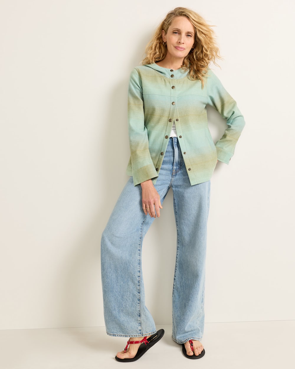 WOMEN'S OMBRE TRAILSIDE WOOL HOODIE IN TEAL/TAN image number 1