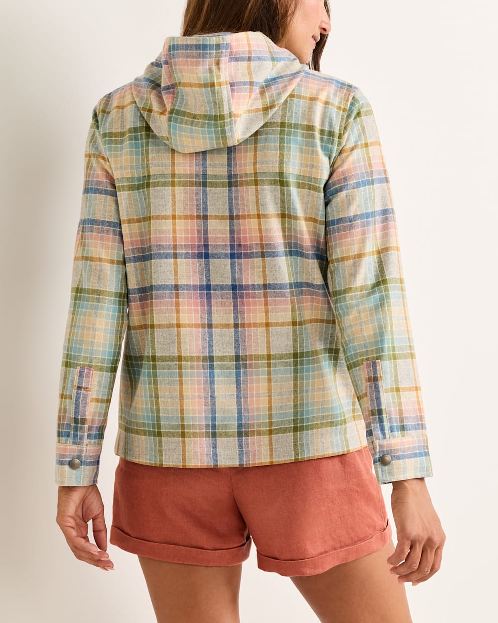 ALTERNATE VIEW OF WOMEN'S PLAID TRAILSIDE WOOL HOODIE IN PINK/BLUE image number 2