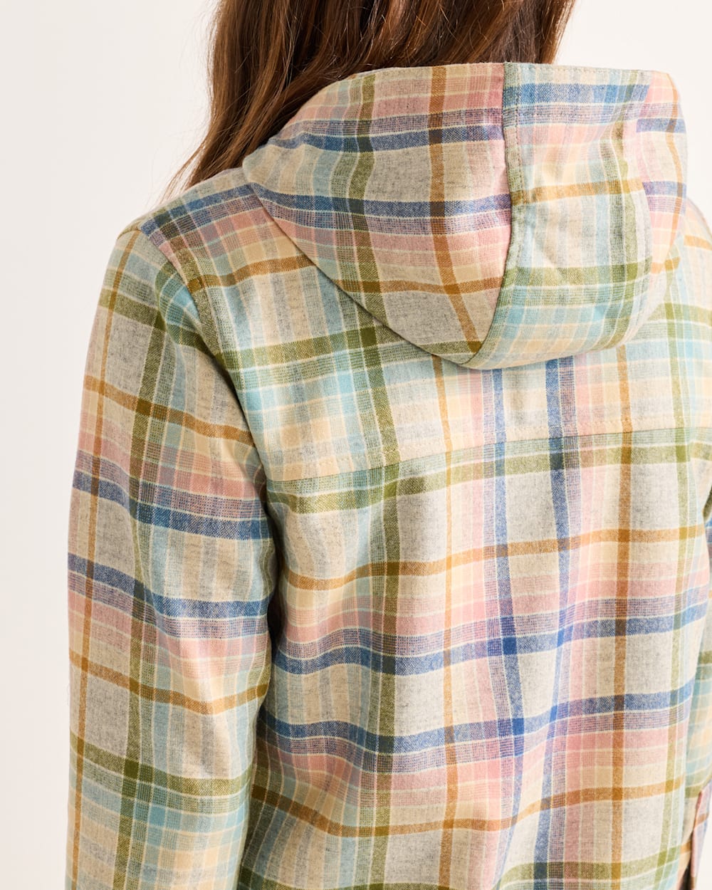 ALTERNATE VIEW OF WOMEN'S PLAID TRAILSIDE WOOL HOODIE IN PINK/BLUE image number 5