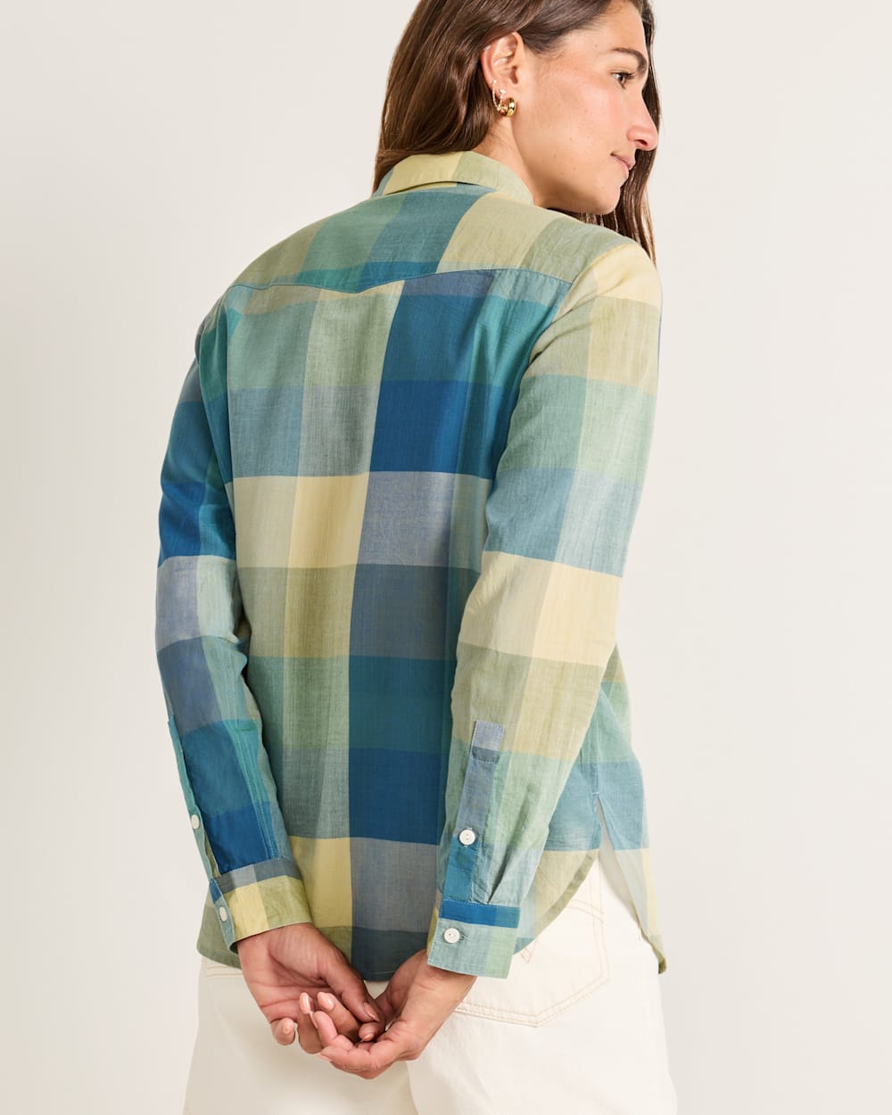 ALTERNATE VIEW OF WOMEN'S CHECK PERFECT ONE POCKET SHIRT IN TEAL MULTI image number 2