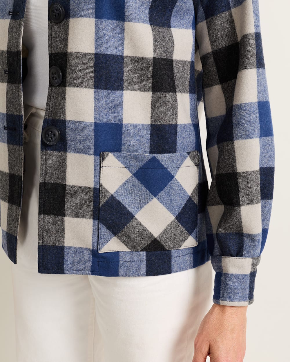 ALTERNATE VIEW OF WOMEN'S 49ER JACKET IN BLUE/TAN CHECK image number 5