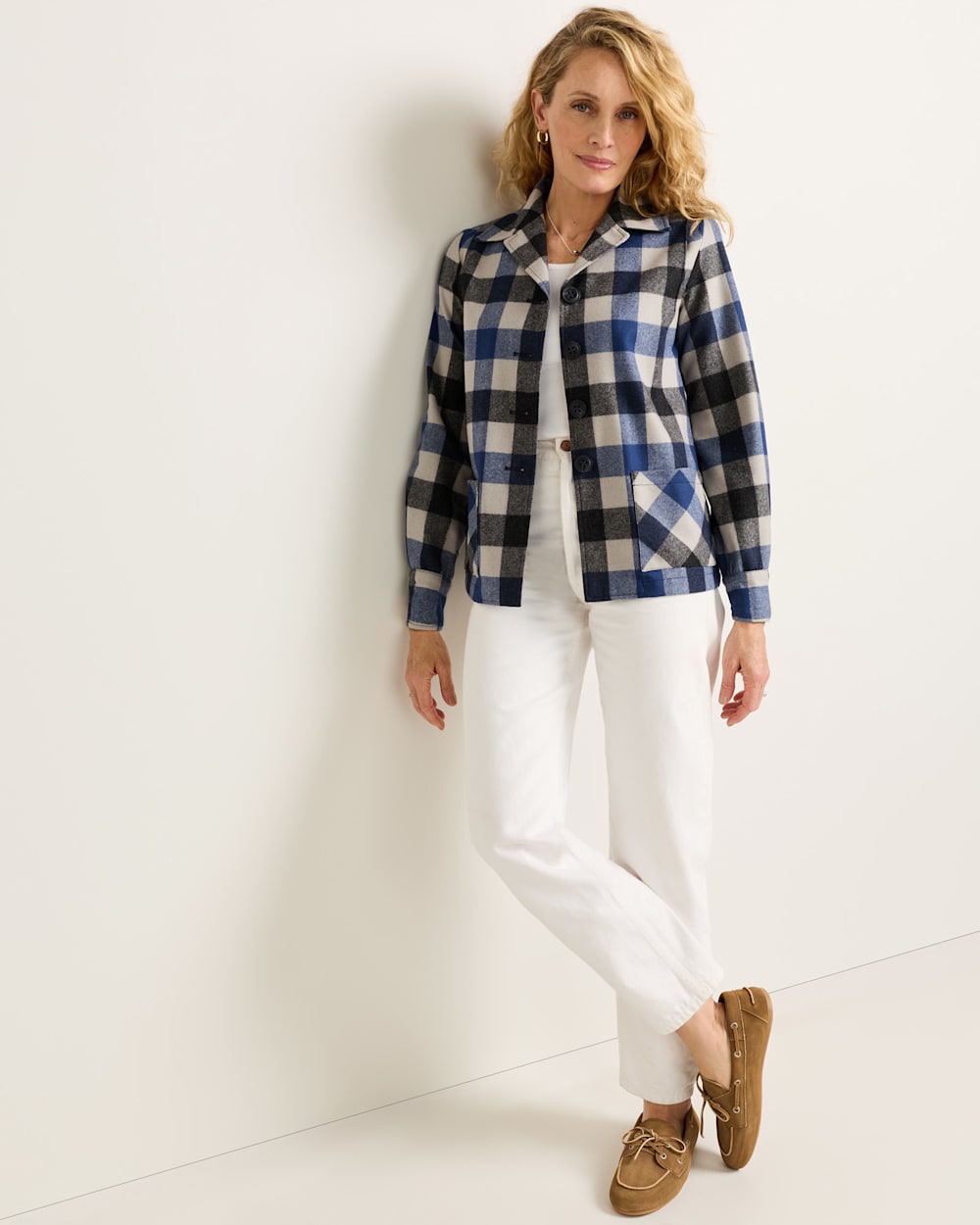 ALTERNATE VIEW OF WOMEN'S 49ER JACKET IN BLUE/TAN CHECK image number 6