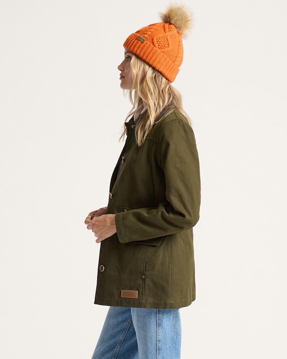 ALTERNATE VIEW OF WOMEN'S JUDITH CANVAS FIELD COAT IN DARK OLIVE image number 3