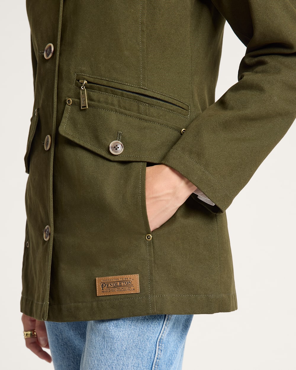 ALTERNATE VIEW OF WOMEN'S JUDITH CANVAS FIELD COAT IN DARK OLIVE image number 4